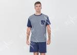 Mens Cotton Jersey Round Neck Tee and Short Pants Pyjamas Set Functional Placket