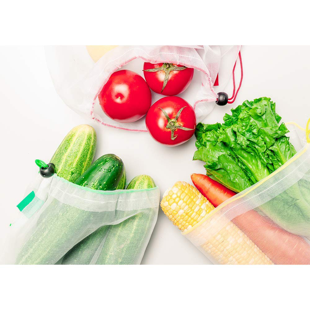 Transparent See Through Polyester Mesh Bags 15 Pack 3 Sizes Net Storage Fruit