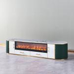 201 Stainless Steel TV Stand 78'' Leather Upholstered Oval Stone With Storage