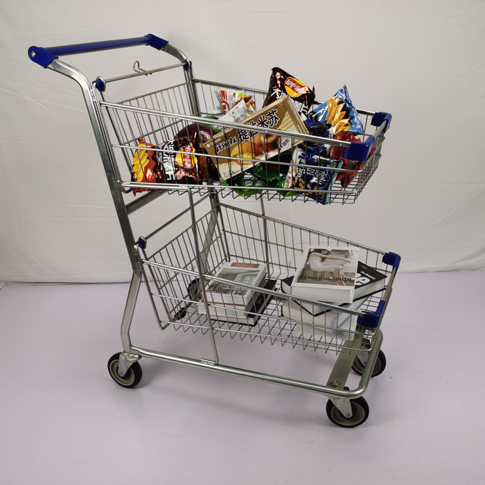 Public Service Shopping Basket Trolley Q195 Steel Double Basket Cart