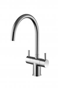 China Double Handle Modern Kitchen Faucets Chrome Finish Brass Kitchen Sink Mixer Tap on sale