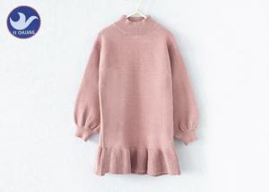 China Turtle Neck Little Girl Sweater Dressess , Girls Long Sleeve Dresses Ruffle Frill Bottom wholesale