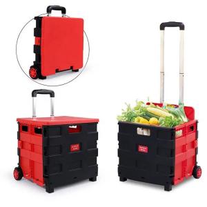 China Grocery Small Lightweight Folding Plastic Shopping Cart 4 Wheels With Basket wholesale
