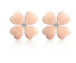China Four Leaf Flower Stainless Steel Earring Rose Gold Plated Stud for Girs Diamond Earring wholesale