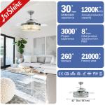 Retractable Blades AC Motor Low Energy Crystal Ceiling Fan Light For Bedroom