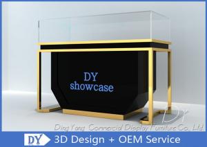 China Matte Black Wood Stain Steel Jewellery Counter Display With Lights wholesale