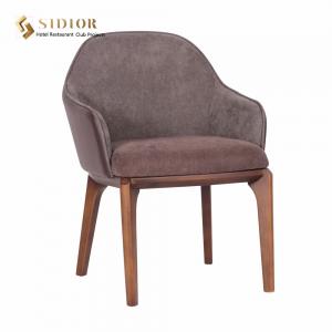 China Living Room Faux Leather Dining Chairs Upholstered Dining Arm Chair With Wood Legs on sale