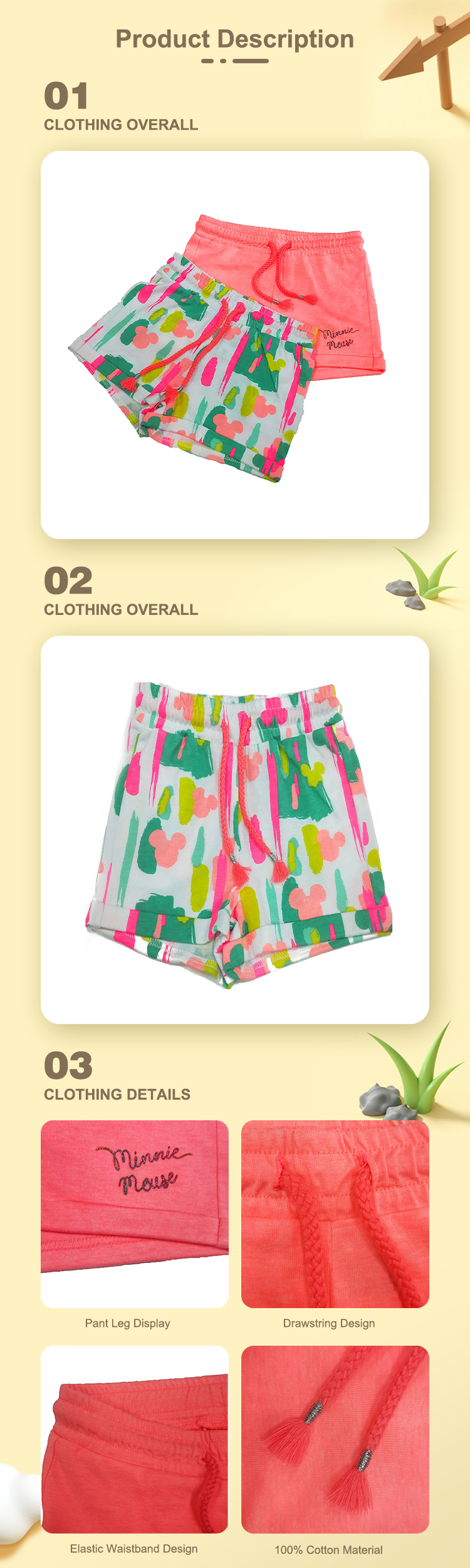 Printed Skin Friendly Anti-shrink Infants Sweatpants Fashion Beach Pant Summer Set Organic Cotton Baby Girl Shorts