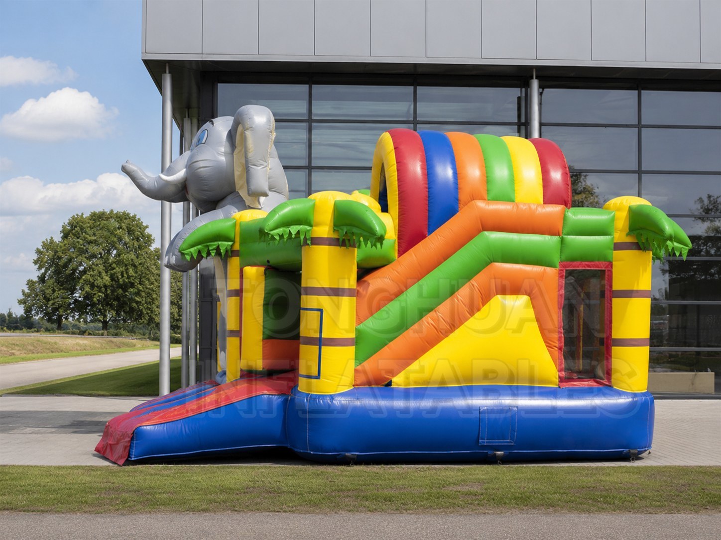 Elephant Theme Inflatable Bouncer Combo with Slide and Jungle Style for Kids Parties Schools and Rentals