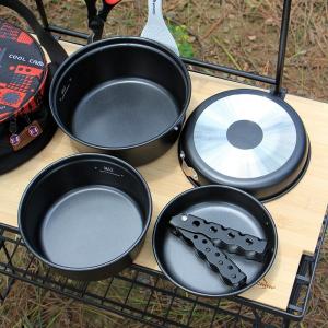 China Factory Price Kitchen Black Cookware Set Outdoor Cooking Set Nonstick Camping Cookware Sets With Handle wholesale