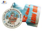 Frog And Snow Relief Custom Race Medals Spray White With Sublimated Ribbon