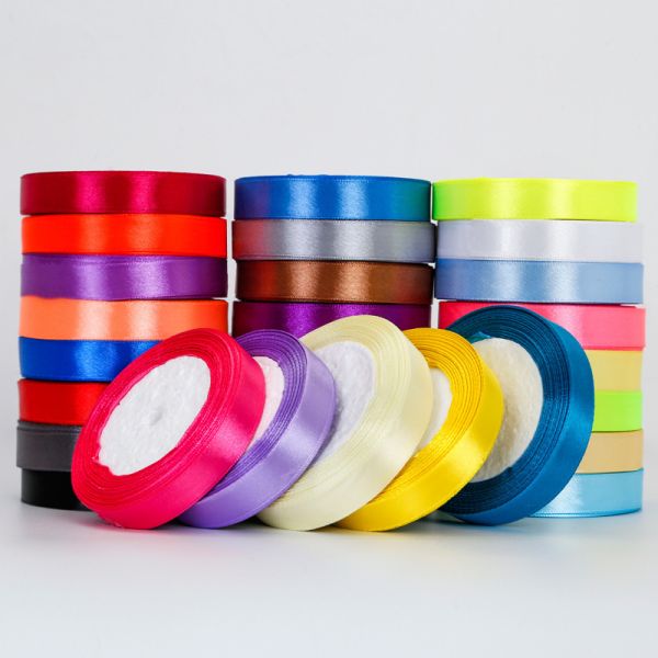 Factory Custom 196 Colors Raffia Ribbon 3mm-100mm 100% Polyester Single Face Satin Ribbon Roll 100 yards