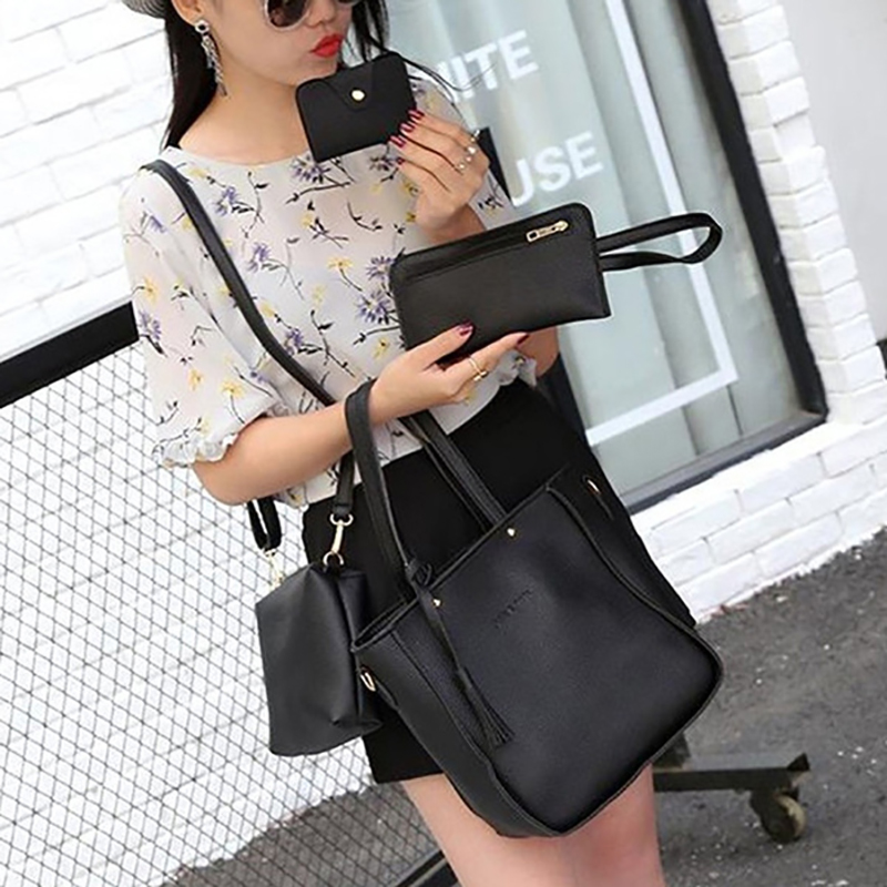 4Pcs/Set Women PU Crossbody Bag Set Leather Shoulder Bags Ladies Purse