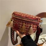 Tassel Decor Adjustable Strap Waist Bags Plaid Pattern Waterproof Cycling Bum