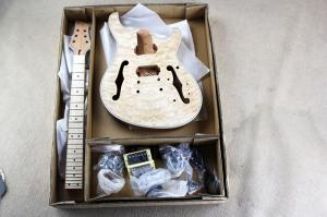 China Custom Semi-hollow Electric Guitar Kit(Parts) with Mahogany Body ans Neck,Flame Maple Veneer,Chrome Hardwares,DIY Guitar wholesale
