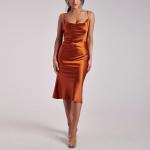 Luxury MIDI Satine Milk Silk Dress Yellow Knitted For Women