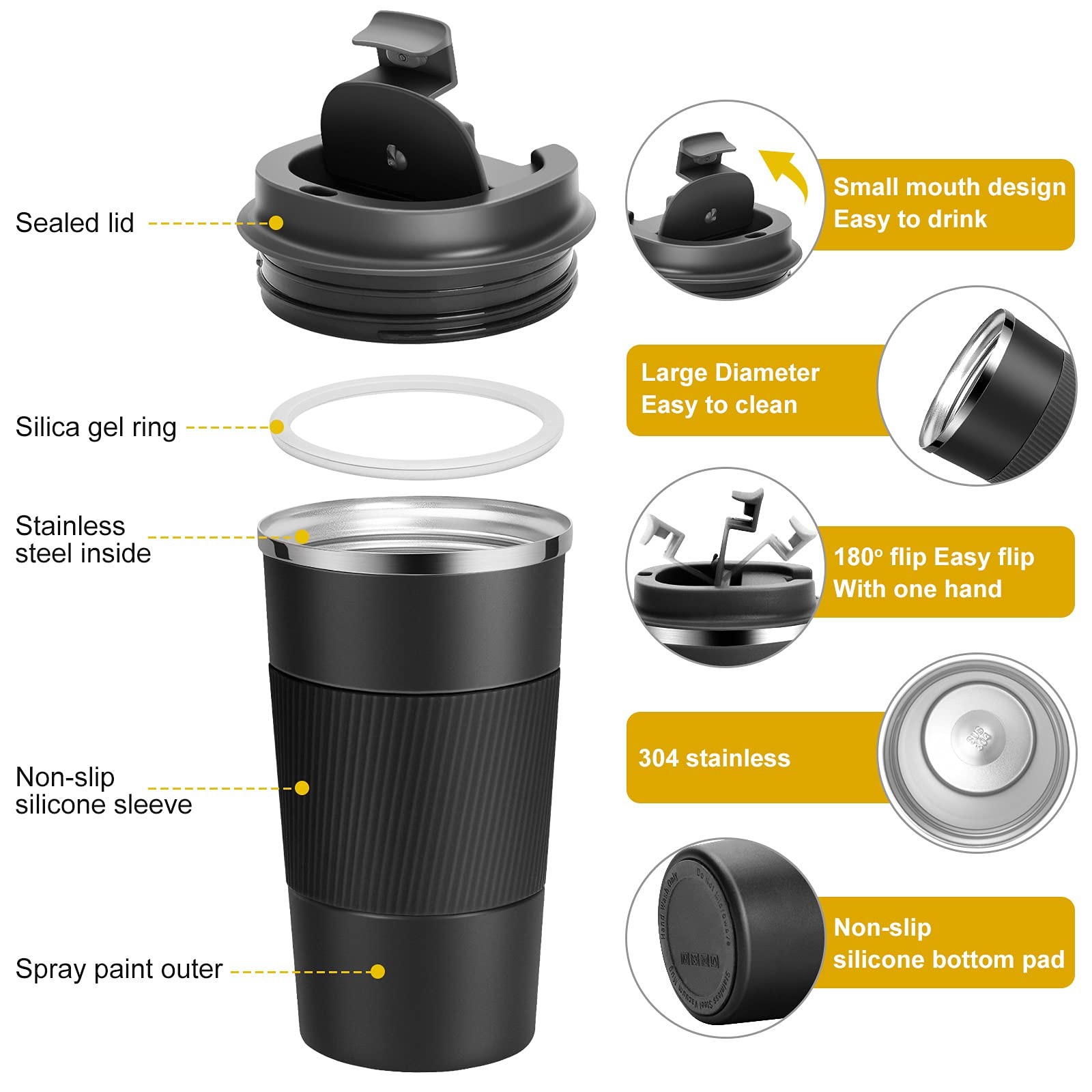 12oz Insulated Coffee Cup With Leakproof Lid Coffee Tumbler With Seal Lid Vacuum Stainless Steel For Hot Ice Coffee Tea