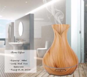 China Wood Grain Essential Oil Diffuser 400ml Ultrasonic Air Humidifier with 7Color Changing LED Lights wholesale