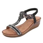 BS098 Sandals Women Ladies Shoes Bohemian Style T-Strip Rhinestone Wedge Sandals