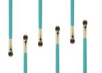 Grey Nylon Hair Tapered Blending Brush Gold Aluminum Ferrule With Blue Wooden