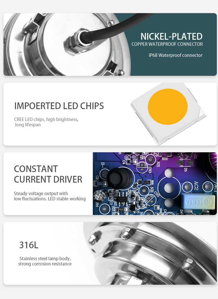 Low Voltage 24V Underwater LED Spotlights White Color SS316L SMD3030 9 Watt