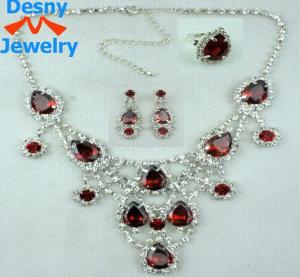 China Dasiy precious red genstone teardrop ruby necklace and earrings fine jewelry set wholesale