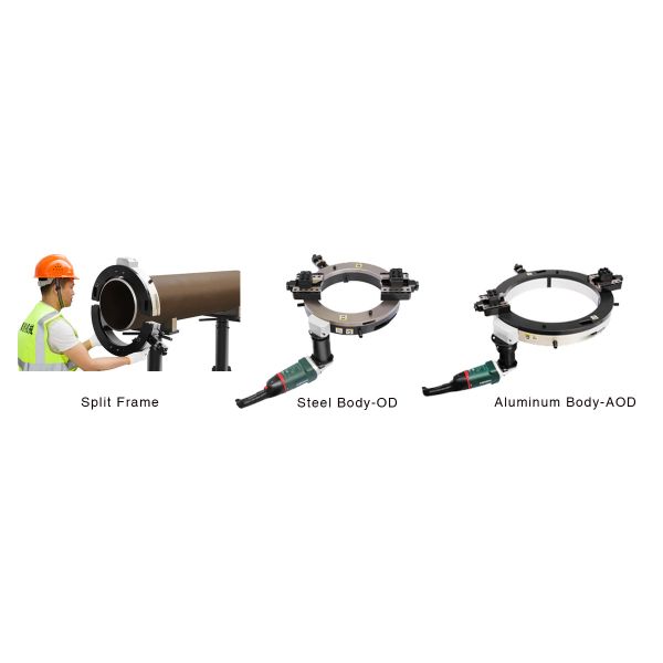 Split Frame Pipe Cutting Machine with 660–830 mm Working Range, Cold Cutting Technology, and Multiple Drive Options
