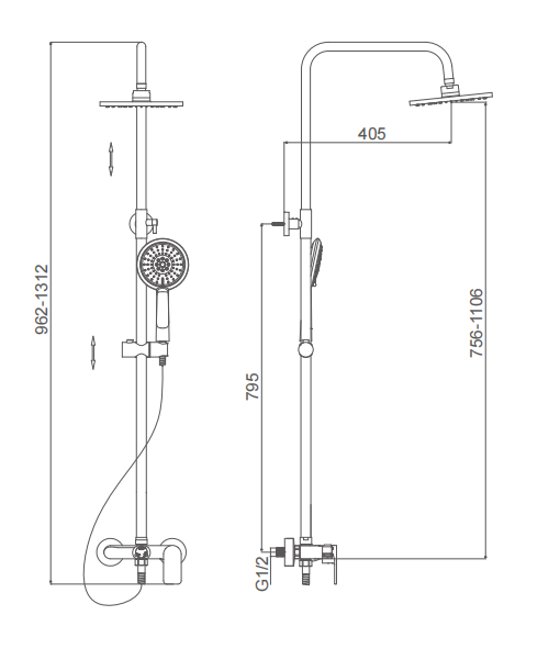 Adjustable Slide Brass Shower Column Set Triple Function 35mm Cartridge Chrome