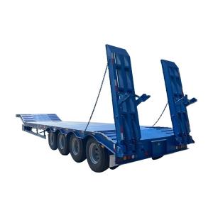 China 12489 x 2480 x 1530mm 2/3 Axles Carbon Steel Extendable Lowbed Lowboy Flatbed Semi Truck Trailer for Max Payload 20-100 Ton wholesale