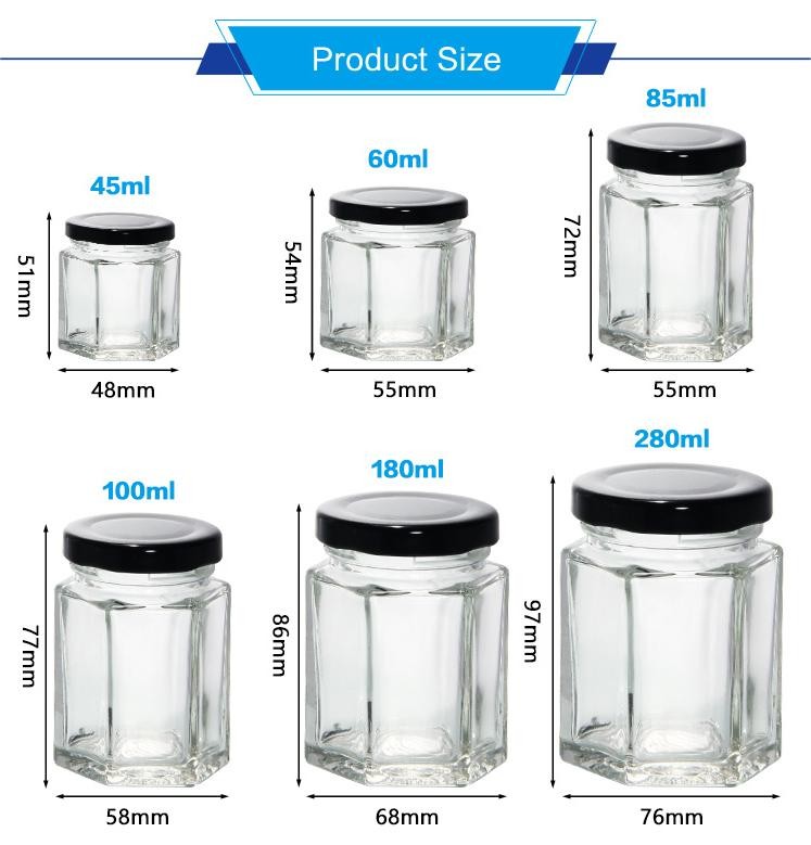 Clear Bottle Jars With Lids Hexagon Glass Storage Jar For Tea Canister