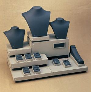 China Cream Black Combination Jewelry Display Stands Set MDF with leatherette wholesale