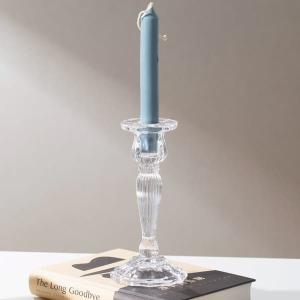 China 18cm Height Clear Glass Taper Candlestick Holders Lead Free Machine Pressed wholesale