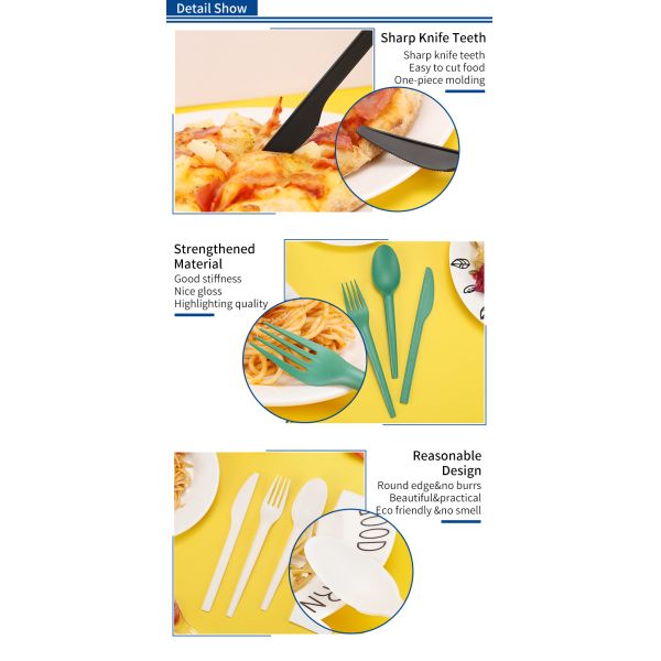 Quanhua Wrapper Fast Food Disposable Biodegradable Spoon Fork Compostable Cornstarch PLA Cutlery Set