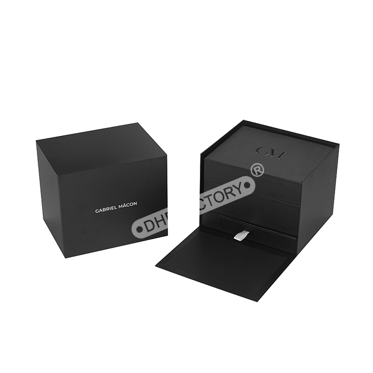 Luxury High Quality Custom Logo Black Rigid Cardboard Paper Gift Packaging Single Watch Box Caja De Regalo Para Reloj