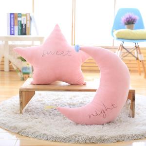 China Moon Star Shape Plush Craft Pillow Pink / Blue Color Smooth Feeling 45 - 65cm wholesale