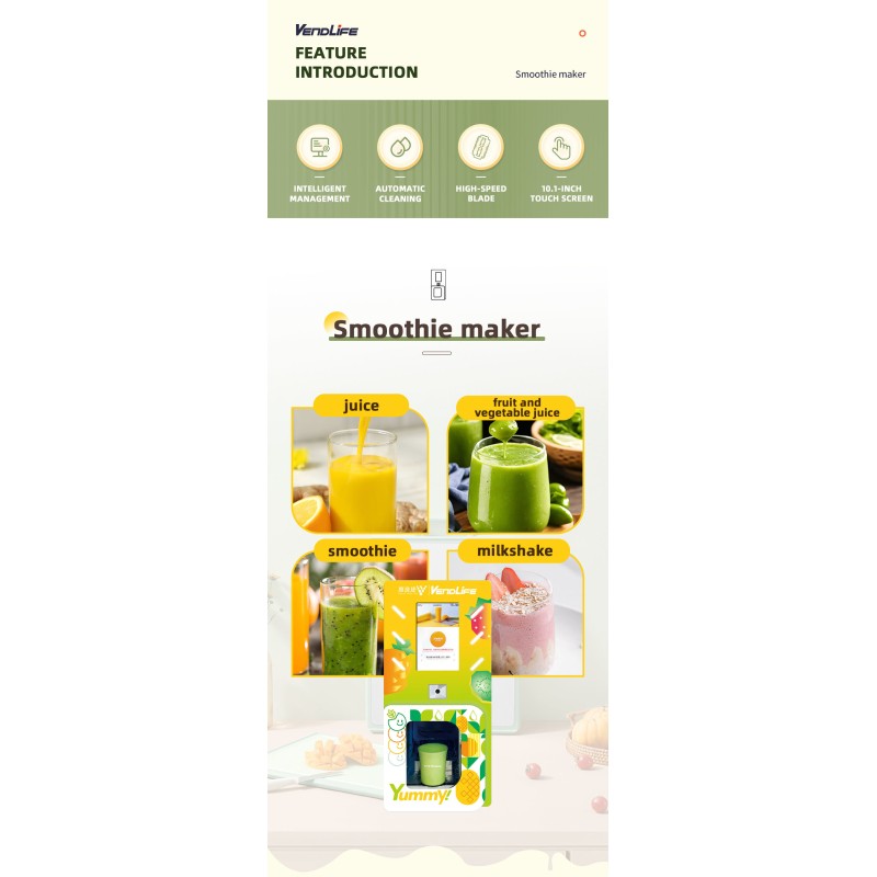 24 Hour Commercial Fresh Fruit Smoothie Vending Machine Kiosk with QR Code Payment Self-Service Operation