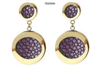 China Vintage Stainless Steel Gold Earrings 90s Retro Green Purple Round Drop Earrings wholesale