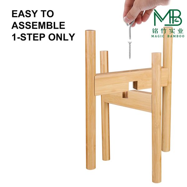 Adjustable Bamboo Flower Pot Stand With Tray For Balcony