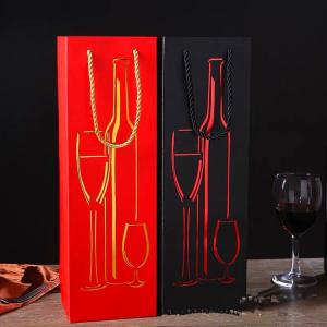 China Coated Paper Wine Bottle Gift Bags , Varnish Coating Single Wine Bag wholesale