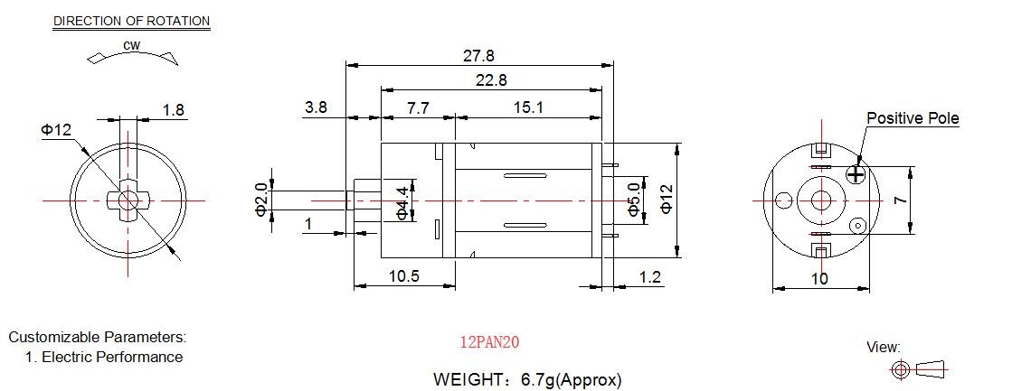 3v 6v 12v N20 DC Gear Motor , 12mm DC Motor With Metal / Plastic Gearbox