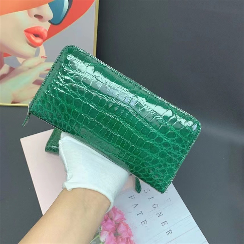 Authentic Genuine Crocodile Skin Women Long Card Pure Lady Colorful Glossy Wallet Exotic Alligator Leather Female Clutch