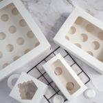 Food Grade White Cake Cardboard Box Trays With Window Hole Holders Insert