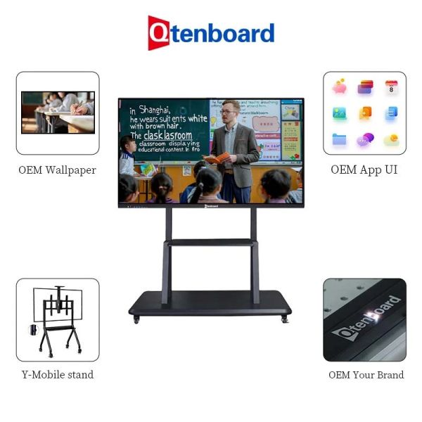 4K Resolution 50 Point Multi Touch Interactive Smart Whiteboard with Android 14.0 OS for Digital Classrooms