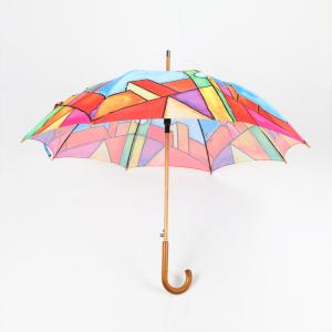 China Wood J Handle Curved Handle Umbrella Dog Design Print Black Metal Frames / Shaft wholesale