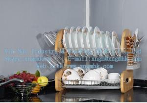 China Wooden dish rack, stainless steel dish rack, kitchen utensils dish rack, drain bowl rack wholesale