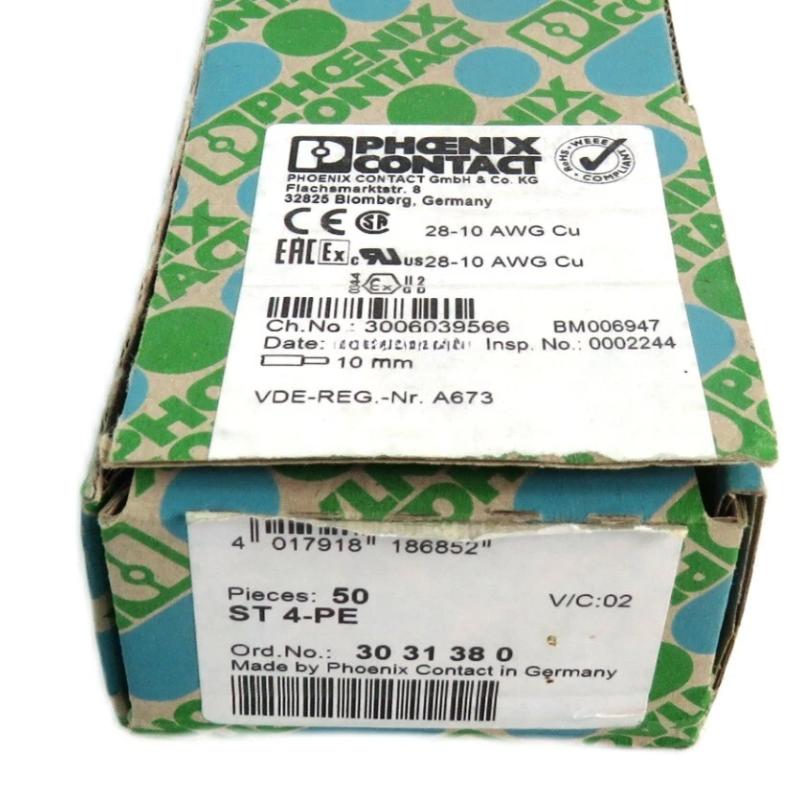 ST 4-PE Phoenix Contact PCB Terminal Blocks 3031380 Spring Cage Protective Conductor