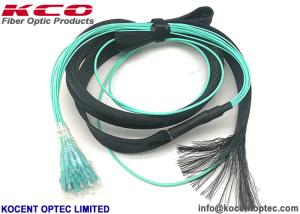 China MPO to 12 LC OM3 OM4 Fiber Optic Truck Patch Cable With Pulling Eye Protection Tube wholesale
