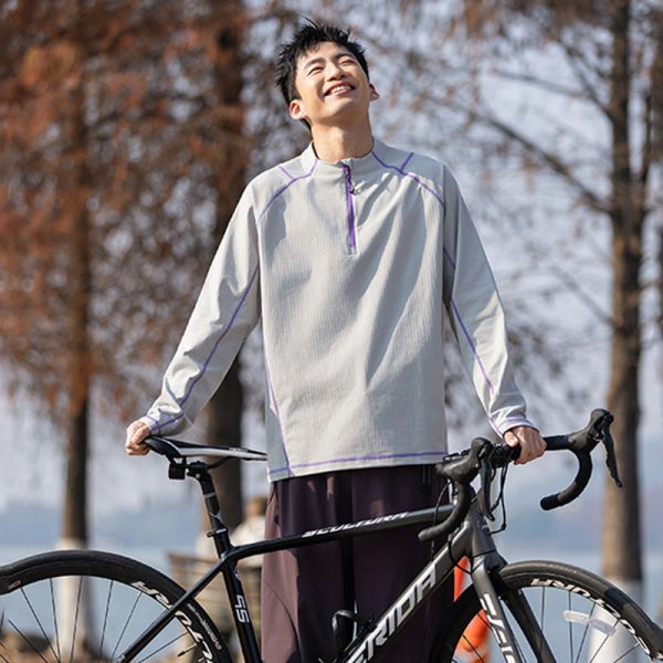 Half Zip Stand Collar Antibacterial Moisture Wicking Quick Dry Loose Breathable Sports Couple Sweatshirt
