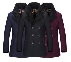 China Regular Length Mens Wool Coat With Fur Collar , Mens Double Breasted Trench Coat wholesale