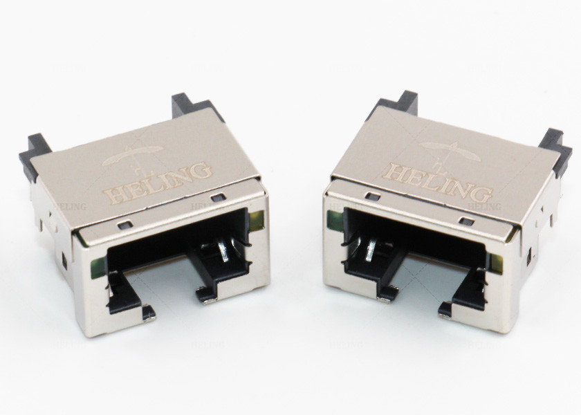 Right Angle RJ45 Female Connector , Shielded Low Profile RJ45